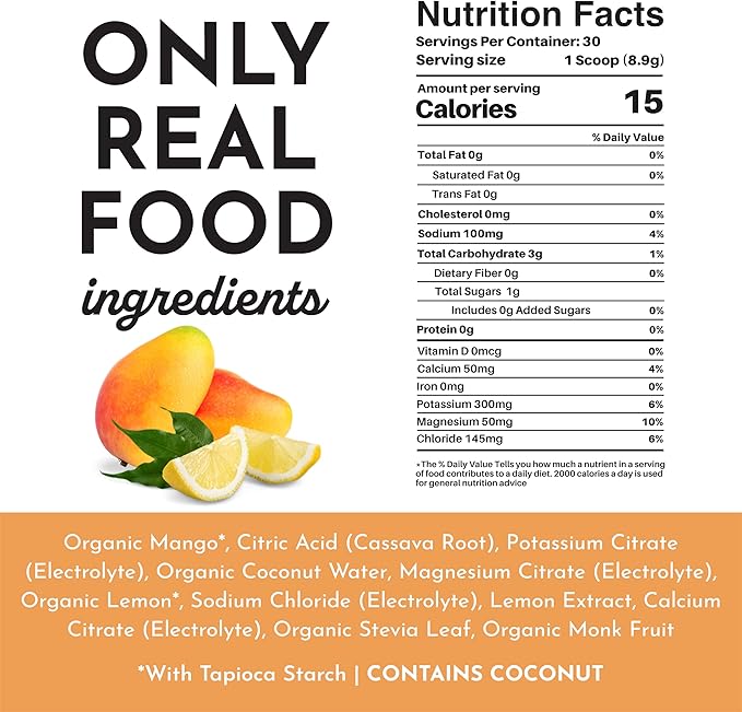 Mango Lemonade Electrolytes ??30?‘Serving Hydration Drink Mix with Coconut Water, Sea Salt, and Trace Minerals ??Supports Hydration, Recovery, and Electrolyte Balance*