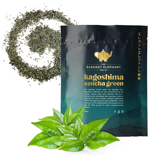 Japanese Sencha Green Tea, Organic Loose Leaf Sencha Tea ??Antioxidant & Detox Support ??Refreshing Hot or Iced Green Tea ??8 oz Resealable Bag (Makes 100 Cups) ??The Elegant Elephant