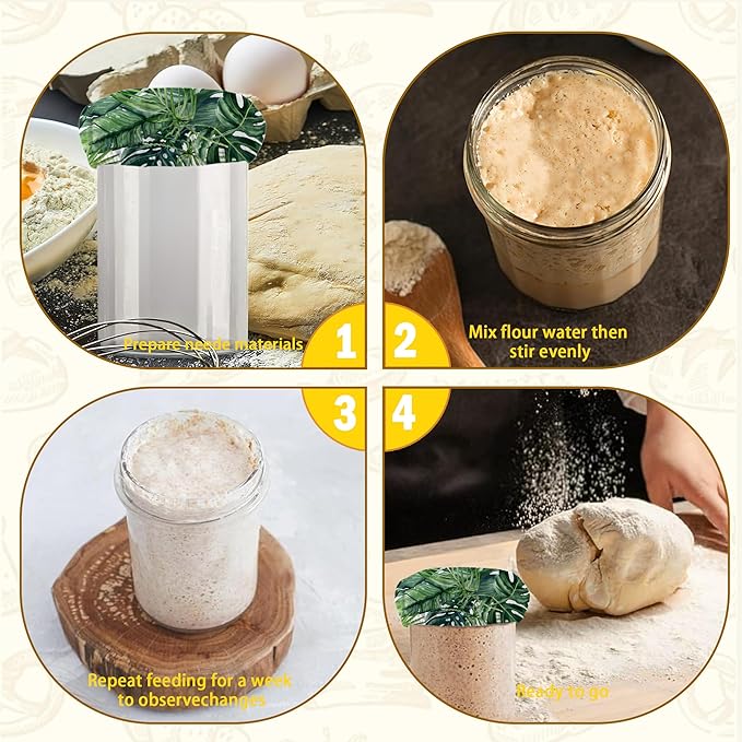 Sourdough Starter Cloth Covers Jars, Tropical Leaves Palm Or Kombucha Kefir Fermentation Cheese Fabric Lids,Gifts for Women Baker Fit Jars Mouth from 3-4 inch, 5 Pack