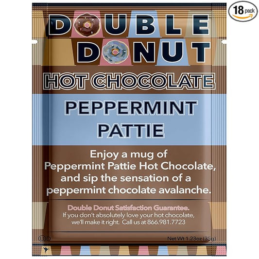 Double Donut Peppermint Hot Chocolate, Peppermint Pattie Flavored Hot Chocolate Packets, Hot Peppermint Cocoa Mix, 18 Count