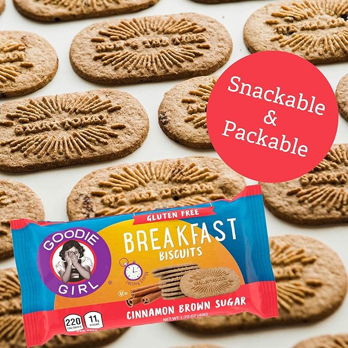 Goodie Girl, Cinnamon Brown Sugar Breakfast Biscuits | Snack Packs | Gluten Free, Peanut Free, Egg and Dairy Free | Includes 4 Boxes, 16 Packs Total