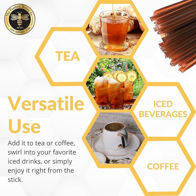 Wildflower and Sage Honey Straws, 50 Count - Perfect for Iced and Hot Beverages or Treat - Travel Healthy Snacks for Kids and Adults by Fantozzi, Made in USA