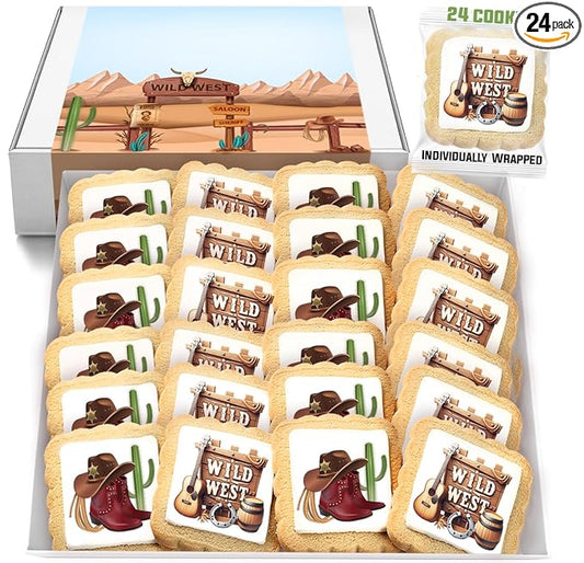 Cowboy Themes Cookies 24 Pack Individually Wrapped | Wild West | Cowboy Hat Western Theme | Cowboy Boots Cactus Cookies