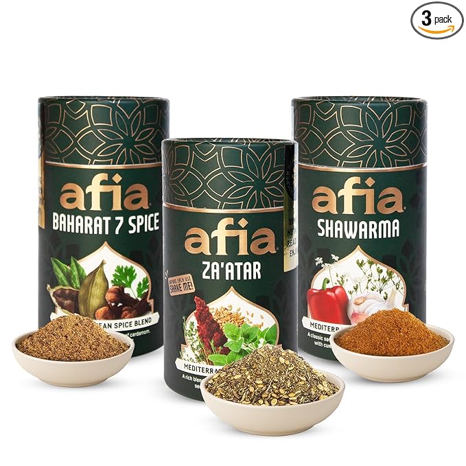 Afia Mediterranean Spice Blends Gift Set | Za?™atar, Baharat & Shawarma Spice | Mediterranean for Steak, Chicken and Vegetable Seasoning, BBQ Rub (Pack of 3)