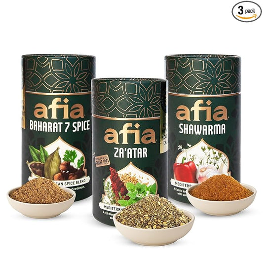 Afia Mediterranean Spice Blends Gift Set | Za?™atar, Baharat & Shawarma Spice | Mediterranean for Steak, Chicken and Vegetable Seasoning, BBQ Rub (Pack of 3)