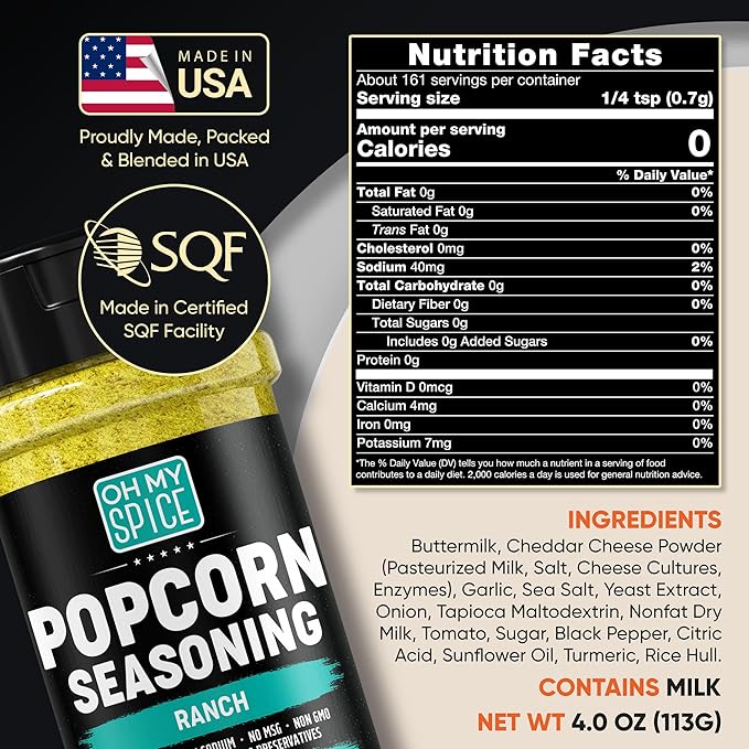 Popcorn Seasoning Variety Pack - Gluten Free & Low Sodium Ranch Seasoning Powder & Cheddar Cheese Powder Flavors. Pop Corn Gift Set. Pop Corn Flavorings Topping Variety Pack. Popcorn Seasonings Kit