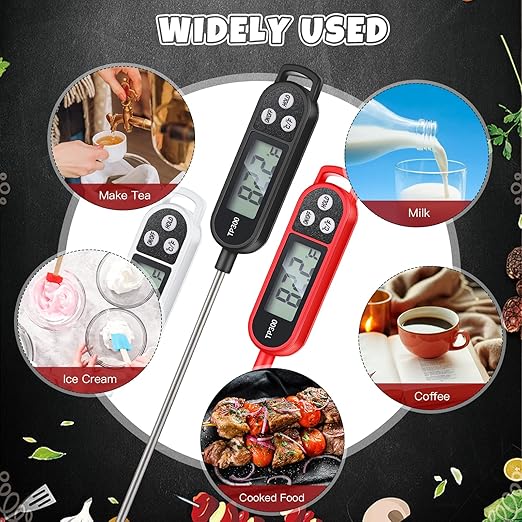6 Pcs Instant Read Meat Thermometer with Long Probe 9.65 Inch Kitchen Cooking Food Candy Waterproof Digital Thermometer for BBQ Water Milk Yogurt Liquid Cooking(Black, White, Red)