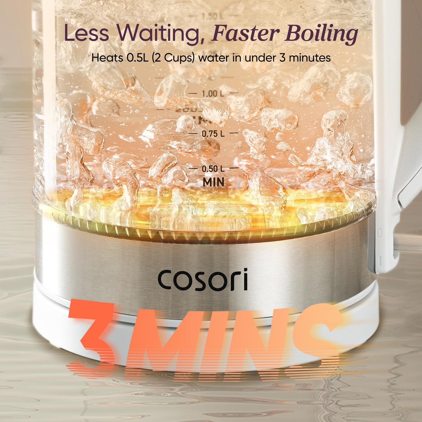 Cosori Electric Kettle, No Plastic Contact with Water, 1.7L, White