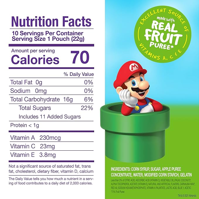 Funables Fruit Snacks, Super Mario Shaped Fruit Flavored Snacks, 0.8 ounce Pouches (Pack of 30)