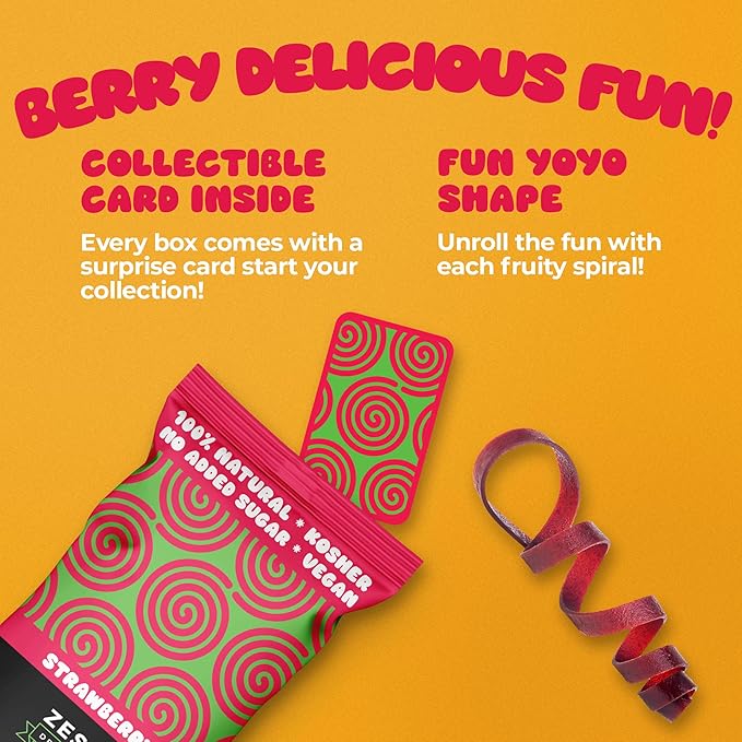 Fruit Rolls by Zest Delites, 100% Natural Healthy Fruit Snacks for Kids & Adults, Made from Real Strawberry Leather, Vegan, School Lunch Snack, A Twist on Strawberry Strips, 10 Packs