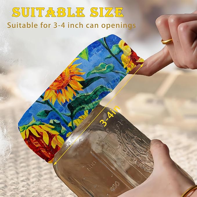 Sunflower Field Sourdough Starter Jar Cloth Covers, Gifts for Women Baker 5 Pack Kit Stretchy Cloth Bowl Lids Fits Jar Mouth Ranging 3"- 4" Inches
