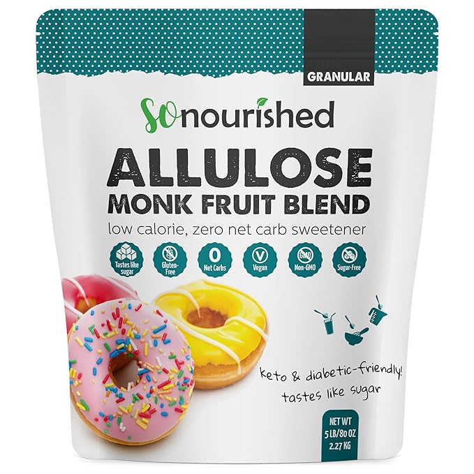 So Nourished Monk Fruit Sweetener with Allulose Granular- 1:1 Sugar Substitute, Keto - 0 Calorie, 0 Net Carb, Non-GMO (5 lb / 80 oz)