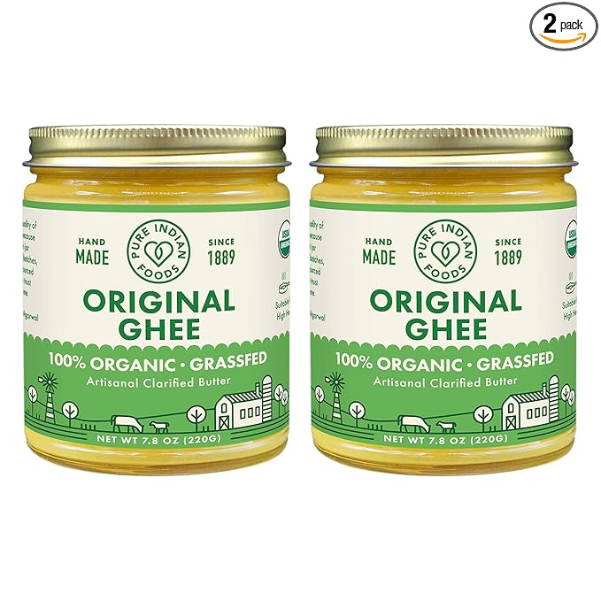 Grassfed Organic Original Ghee - by Pure Indian Foods, 7.8 oz, Pasture Raised, Gluten-Free, Non-GMO, Paleo, Keto-Friendly (Pack of 2)
