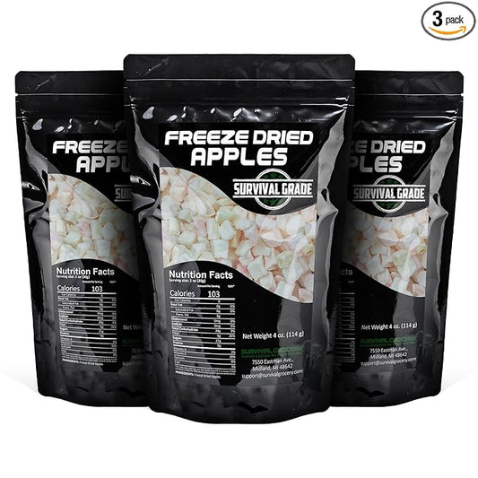 Survival Grocery® Freeze Dried Apples - Non-GMO, Gluten-Free, Unsweetened Diced Apple Pieces - Natural Freeze Dried Fruit For Oatmeal, Granola, Smoothies, Baking Or On-the-go Snacking (12 oz./3 Bags)