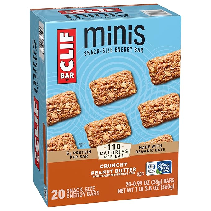 CLIF BAR Minis - Crunchy Peanut Butter - Made with Organic Oats - 5g Protein - Non-GMO - Plant Based - Snack-Size Energy Bars - 0.99 oz. (20 Pack)