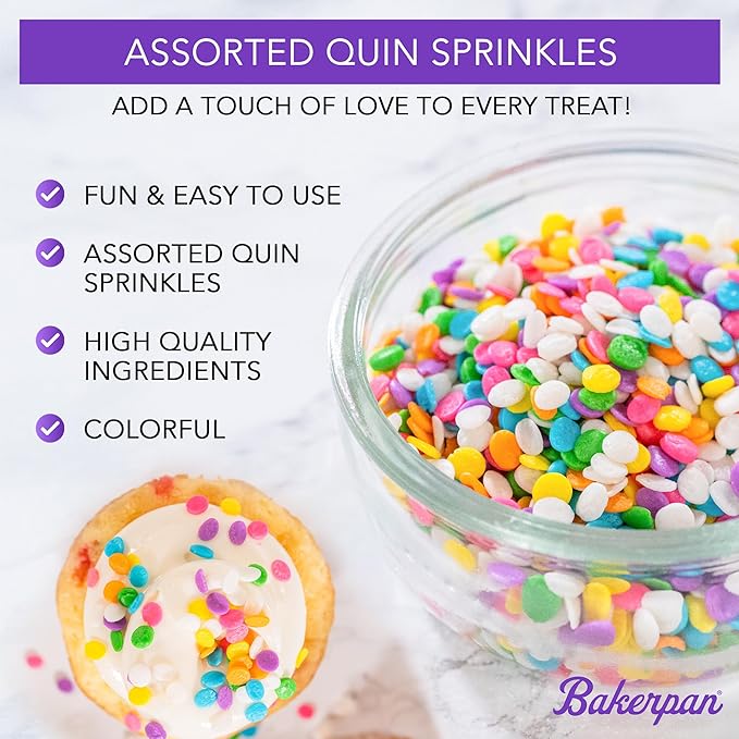Bakerpan Heart Sprinkles for Baking, 4 Ounces Pink Heart Sprinkles Edible, Made in USA