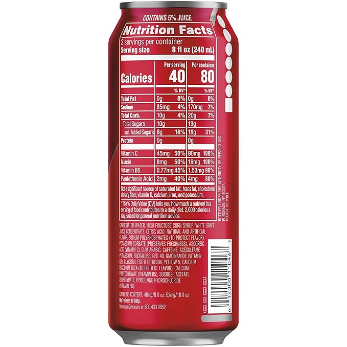 Mountain Dew Kickstart, Fruit Punch, 92mg Caffeine, Vitamins B & C, 80 Calories, 5% Juice, 16 fl oz (12 Count)
