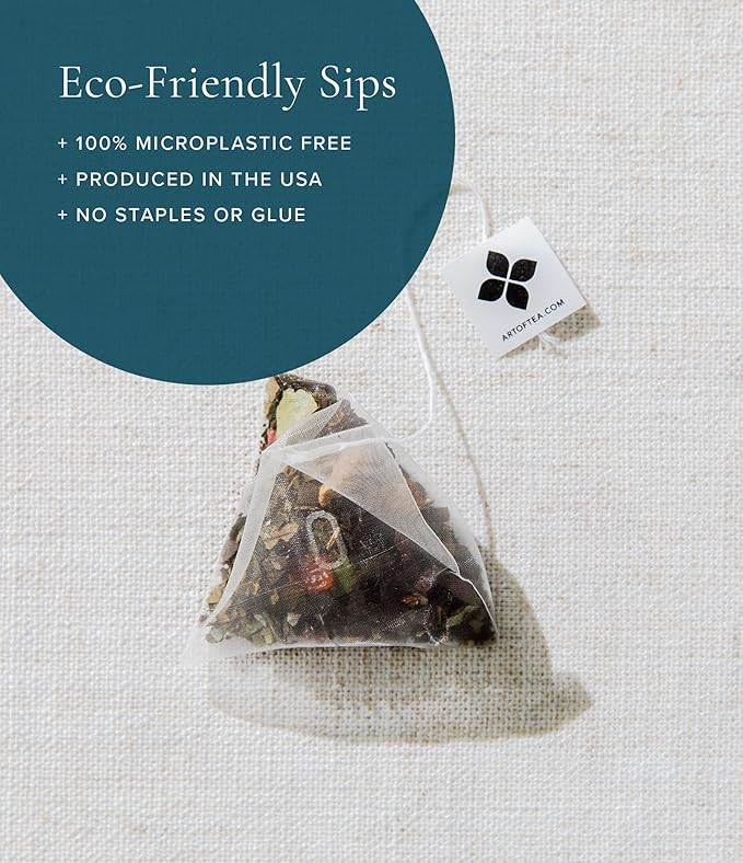 Art of Tea | Organic Pacific Coast Mint (NaturallyCaffeine Free)| 50 Eco Friendly Pyramid Peppermint Tea Bags Sampler Assortment Sachets