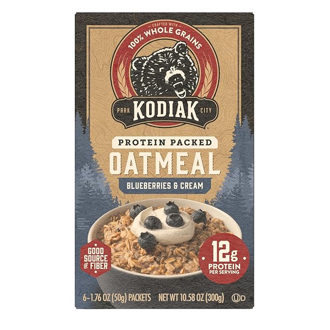 Kodiak Instant Oatmeal Packets, Blueberries & Cream, High Protein, 100% Whole Grains, 6 boxes with 6 packets (36 packets)