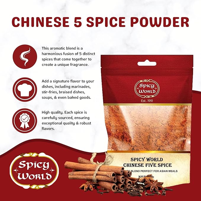 Spicy World Chinese Five Spice Powder 1.25 Pound (20oz) Bag - Great for Asian meals, Chinese 5 Spice Seasoning, Cinnamon, Fennel Seed, Cloves, Star Anise & Black Pepper