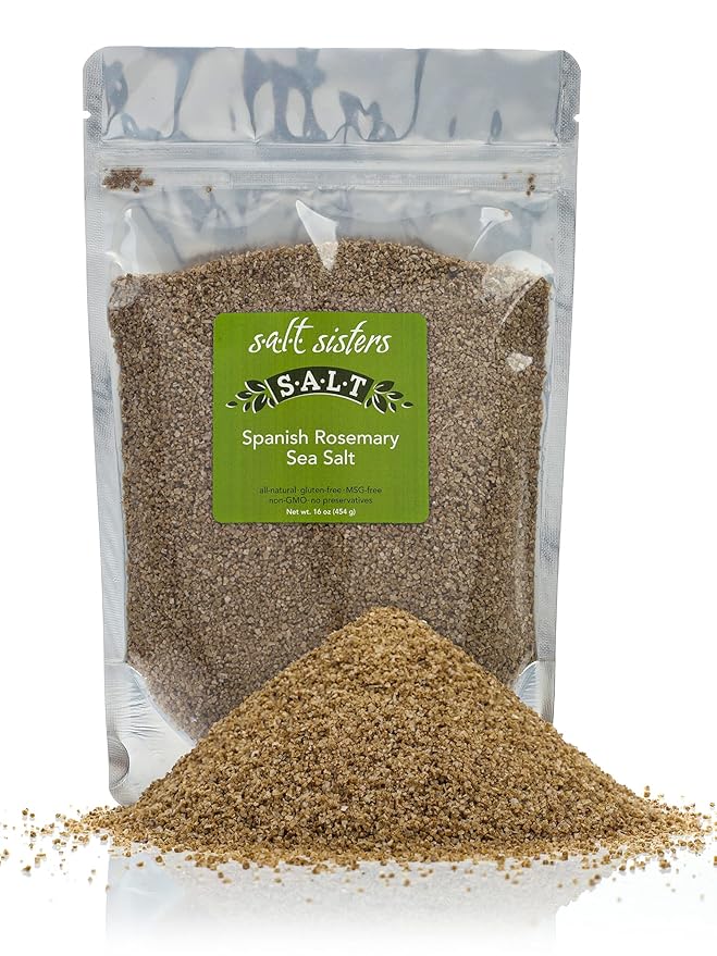 s.a.l.t. sisters Spanish Rosemary Sea Salt | All-Natural, Gluten Free, MSG Free, Non-GMO | Easily Dissolvable Rosemary Infused Coarse Sea Salt | Versatile Salt for Meat, Fish, Vegetables | 1lb