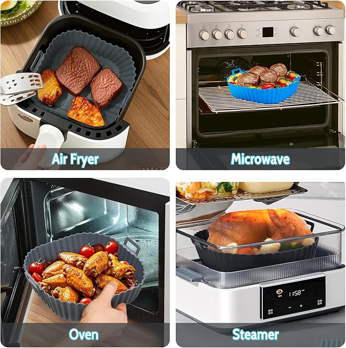 Silicone Air Fryer Liners Reusable 3 PCS, Airfryer Liners, Silicone Air Fryer Basket Liners Square, Food Grade AirFryer Accessories 4-7 QT, Ktchen Gadgets for Pot Oven Liner Baking Tray Pan