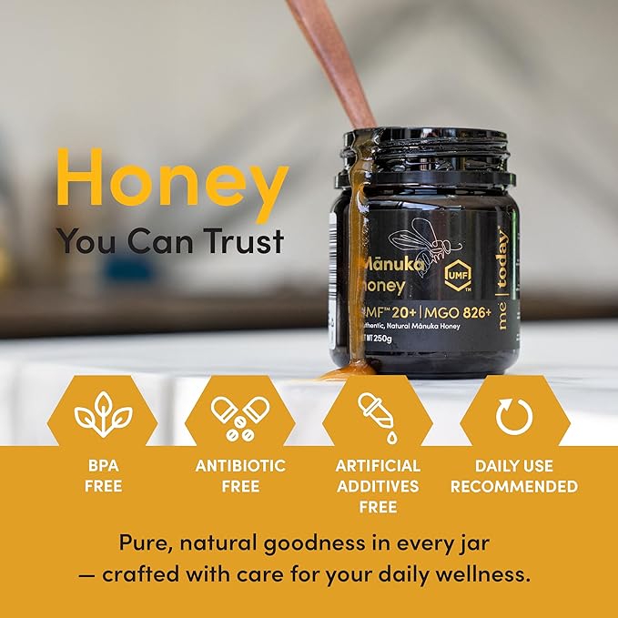 Me Today Manuka Honey, UMF 20+/MGO 826+ from New Zealand Authentic, Raw & Unpasteurized Honey | Raw Manuka Honey for Daily Wellness Support | Delicious Honey Crafted by Bees in 8.8oz
