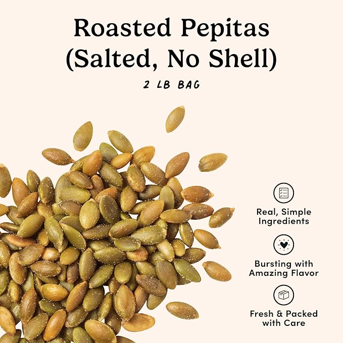 Roasted Cashews (Lightly Salted, 2lb) & Roasted Pepitas (Salted, No Shell, 2lb) – Vegan, Gluten-Free Snacks – Rich in Protein, Fiber, Calcium, Iron, & Healthy Fats – Ideal for On-the-Go & Home Snacks