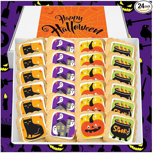 Halloween Cookies 24 Pack Decorated | INDIVIDUALLY WRAPPED Bulk Party Favors Sugar Cookies | Gift Basket Pumpkin Ghosts Scary | Peanut & Nut Free | Class Treats