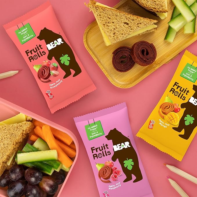 BEAR Real Fruit Snack Rolls - Gluten Free, Vegan, and Non-GMO - Variety Pack (Strawberry, Raspberry, Tropical)) ??48 Rolls, Healthy School And Lunch Snacks For Kids And Adults, 0.7 Ounce (Pack of 24)
