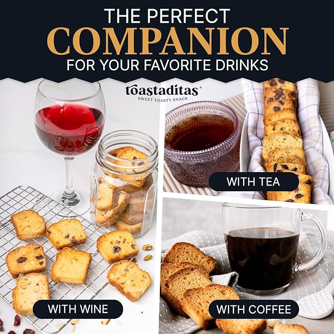 Toastaditas Chocolate Chips Biscotti Cookies, Baked Twice, No Artificial Flavors - Sweet and Toasty Italian Cookies - Ideal for Coffee or Tea pairing - 6oz pack - Snacks for kids and adults (6 oz Pack, Chocolate Chips)