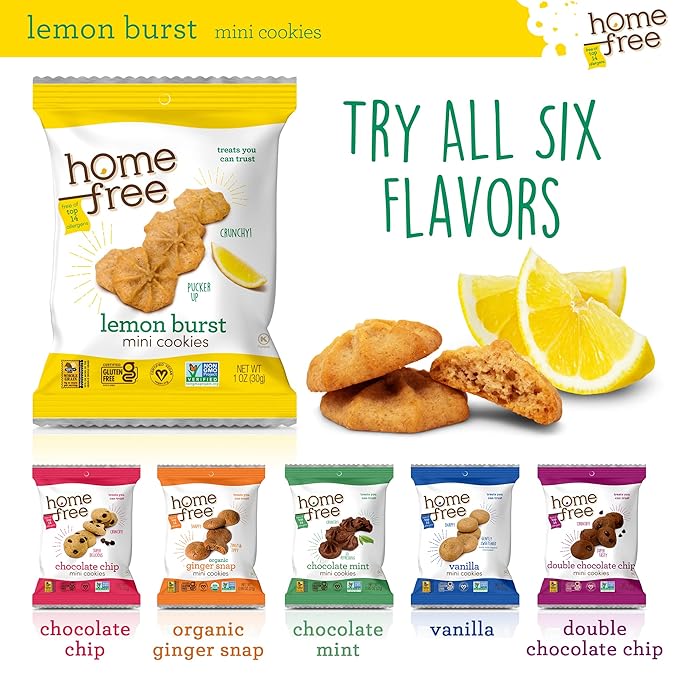 Homefree Treats You Can Trust Gluten Free Mini Cookies, Single Serve, Lemon Burst, 1.0 Ounce (Pack of 10)??,<div>