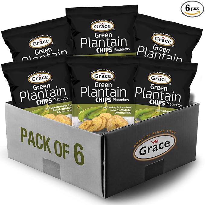 Grace Green Plantain Chips 2.5oz - 6 Pack - Jamaican Gluten Free Banana Chips - Platanitos - Non-GMO & No Trans Fat