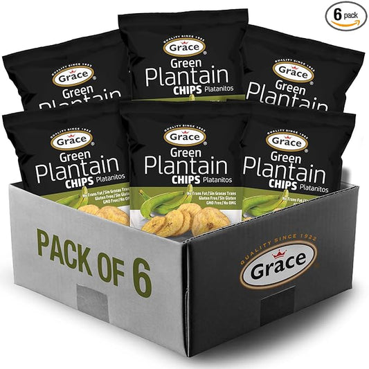 Grace Green Plantain Chips 2.5oz - 6 Pack - Jamaican Gluten Free Banana Chips - Platanitos - Non-GMO & No Trans Fat
