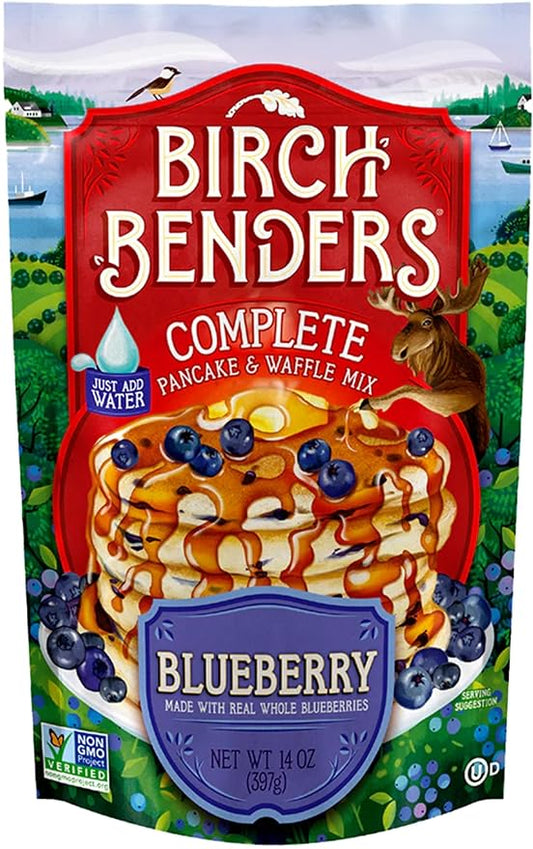 Blueberry Pancake and Waffle Mix by Birch Benders, Made with Real Blueberries, Non-GMO, Just Add Water, 14 Ounce, 1 Pack