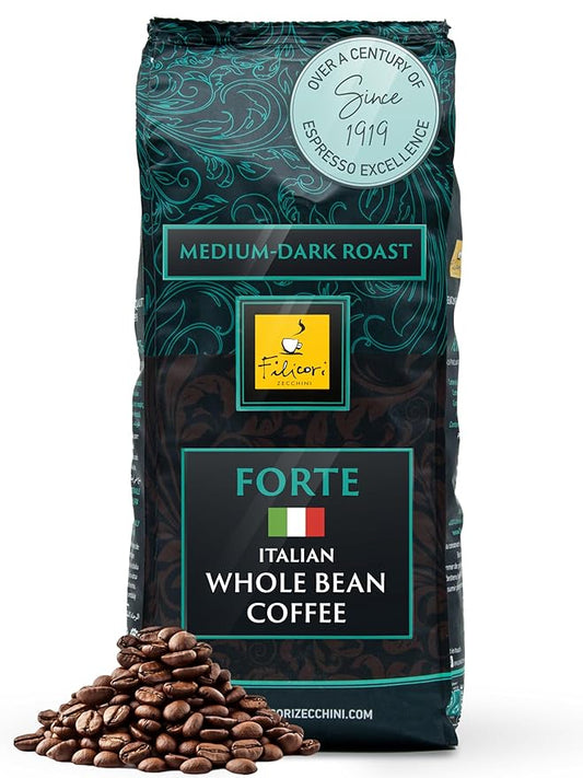 Filicori Zecchini Italian Espresso Beans ??Whole Bean Coffee, Bold Dark Roast Arabica & Robusta Blend ??Slow Roasted ??Forte 2.2lb Bag