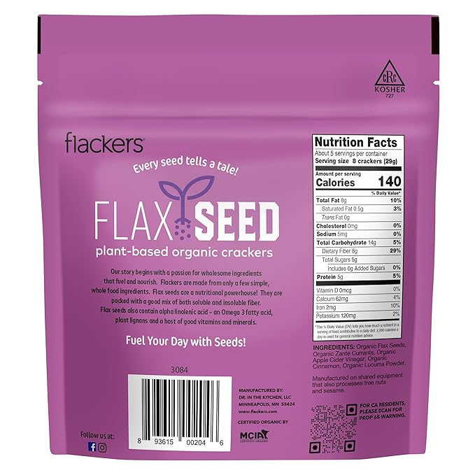 Flackers Organic Flax Seed Crackers Variety Pack, Sea Salt, Rosemary, Savory and Cinnamon, Gluten Free, Non-GMO, Vegan, Low Carb snacking, Pack of 4