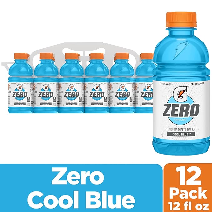 Gatorade Zero Thirst Quencher Sports Drink, Cool Blue, 12oz Bottles (12 Pack), Zero Sugar, Electrolytes for Rehydration