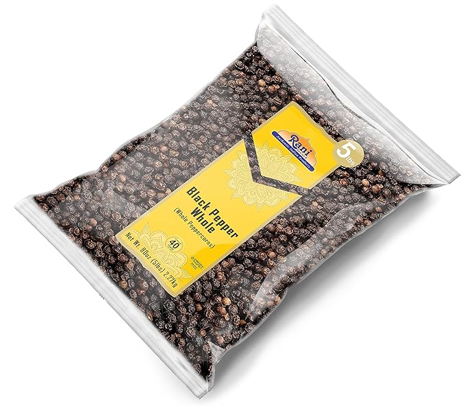 Rani Black Pepper Whole (Peppercorns), Premium MG-1 Grade 80oz (5lbs) 2.27kg Bulk ~ All Natural | Gluten Friendly | Non-GMO | Kosher | Product of Vietnam | Perfect size for Grinders!