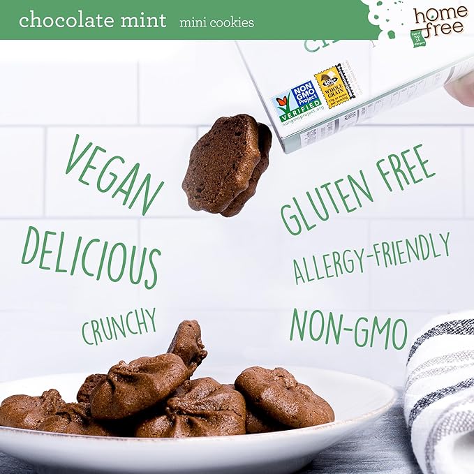 Homefree Chocolate Mint Mini Cookies, Gluten Free, Nut Free, Vegan, School Safe, and Allergy Friendly Snack, 5 oz. Box (Pack of 1)