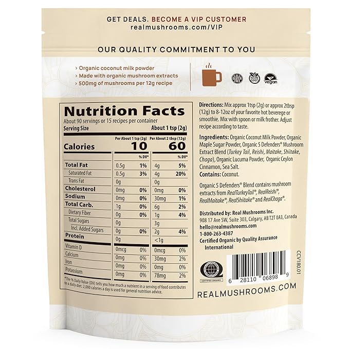 Real Mushrooms Functional Coconut Creamer with Reishi, Lucuma & Ceylon Cinnamon ??Organic, Dairy-Free ??Vegan Coffee Creamer for Smoothies & Drinks ??90 Servings Organic Cream Coconut Powder