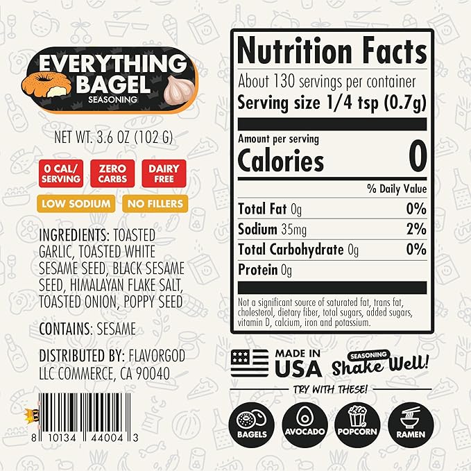 Everything Bagel Seasoning Mix by Flavor God, Pack of 2 - Premium All Natural & Healthy Spice Blend for Bagels, Chicken, & Eggs - Kosher, Gluten-Free & No MSG - Great Flavor Spices and Seasoning Gift