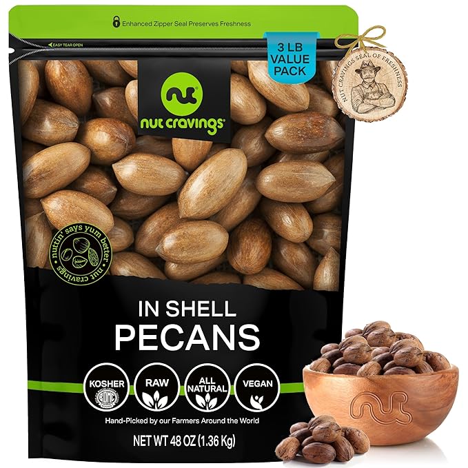 NUT CRAVINGS - Raw Hard Shell Pecans, (48oz - 3 LB) Bulk Nuts Packed Fresh in Resealable Bag - Healthy Protein Food Snack, Food Assortments Ideal for Trail Mixed Nuts