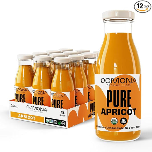 Pomona Organic Apricot Juice, Cold Pressed USDA Organic Juices, 100% Apricots, No Added Sugar, Not