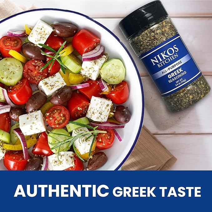 Nikos Kitchen All Purpose Greek Seasoning Blend - Mediterranean Spice Mix for Chicken, Lamb, Gyro, Greek Salad, Potatoes, Fish and Vegetables - NO MSG - 3.9oz
