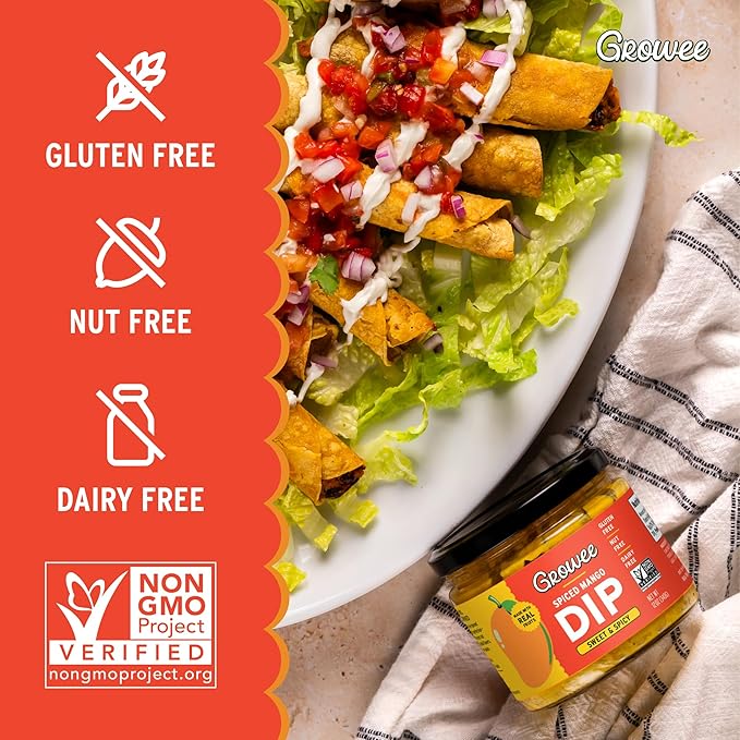 Growee Vegan Mango Dip ??Chutney Style ??Gluten-Free, Nut-Free, Queso Alternative ??Dairy-Free Hummus Substitute & Creamy Salad Dressing ??Plant-Based & Non-GMO ??Spiced Mango Flavor (2 Pack)