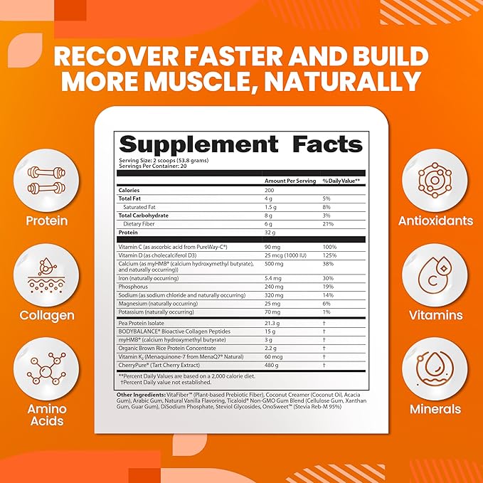 SaltWrap Protein Clinic - Total Body Recovery Shake with Collagen Peptides, HMB, Tart Cherry Extract, Pea Protein Powder Isolate, Prebiotic Fiber for Joints Natural Muscle Builder & Recovery - Vanilla