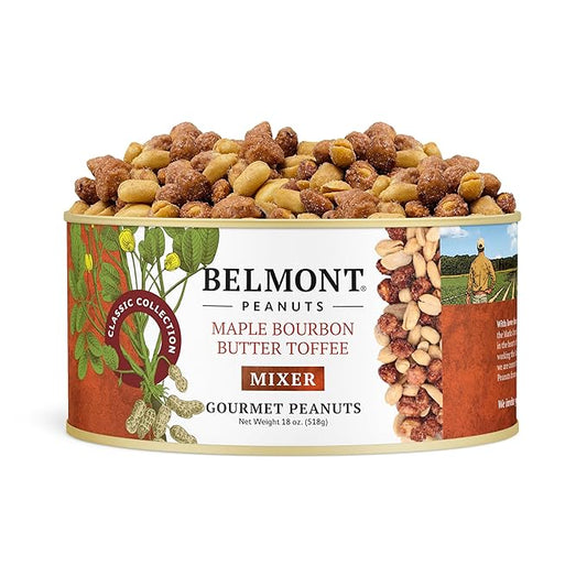 Belmont Peanuts Gourmet Maple Bourbon Butter Toffee Mixer with Maple Bourbon-Spiced Sea Salt and Butter Toffee Virginia Peanuts, 18 oz (1 Pack) ??Simple Ingredients, No Preservatives, Hand Seasoned