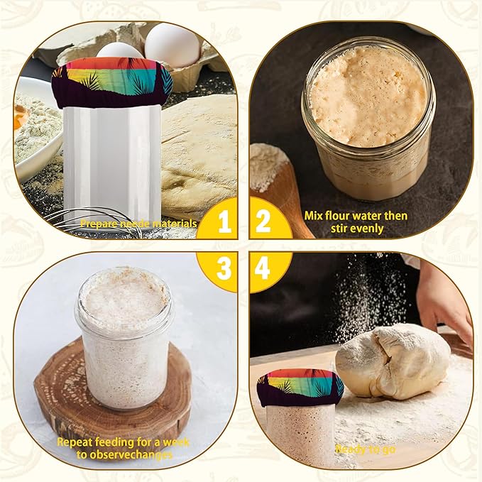 Tropical Palm Cloth Covers for Sourdough Starter Jars, Tree Sunset Heat Preservation to Increase Fermentation for Bread Sewn Cloth Cover for Sourdough Starterç«? Packç«?,<div>