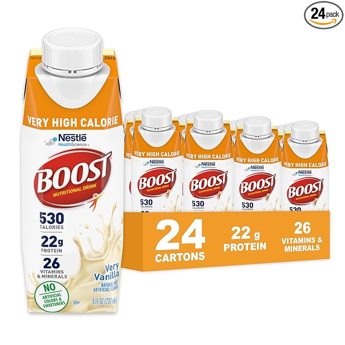 Boost Very High Calorie Vanilla Nutritional Drink ??22g Protein, 530 Nutrient Rich Calories, 8 Fl Oz (Pack of 24)